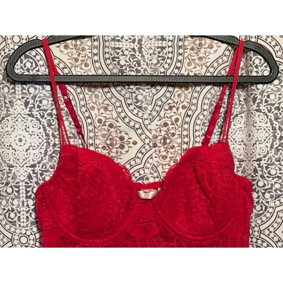 Red Lace Floral Bustier Camisole Top Lingerie - Picture 2 of 8